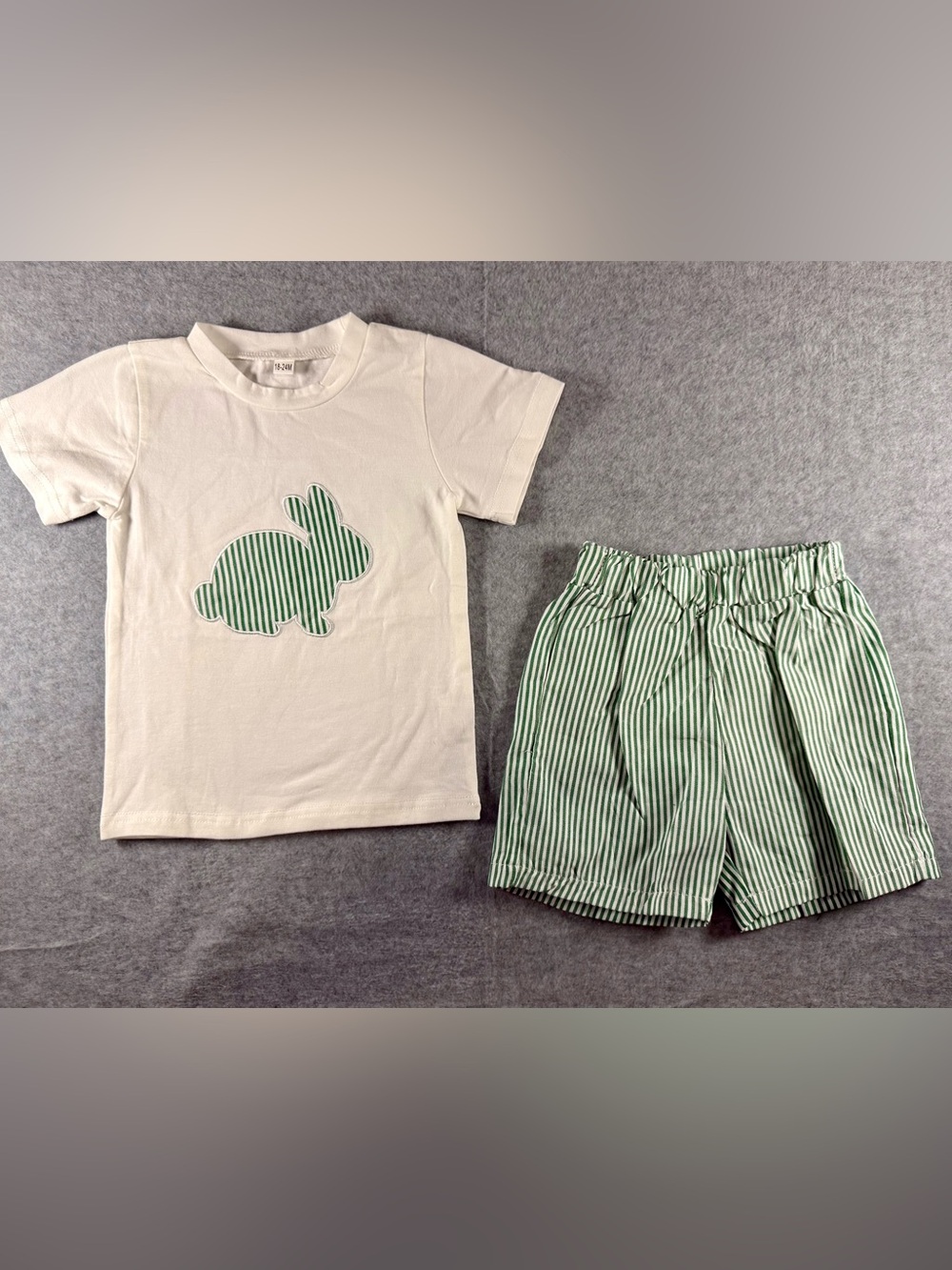 Children's White Tee & Green Stripe Bunny Pajama Set